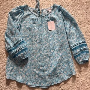 LC Lauren Conrad Blue Floral Peasant Blouse XS Boho 3/4 Sleeves NWT